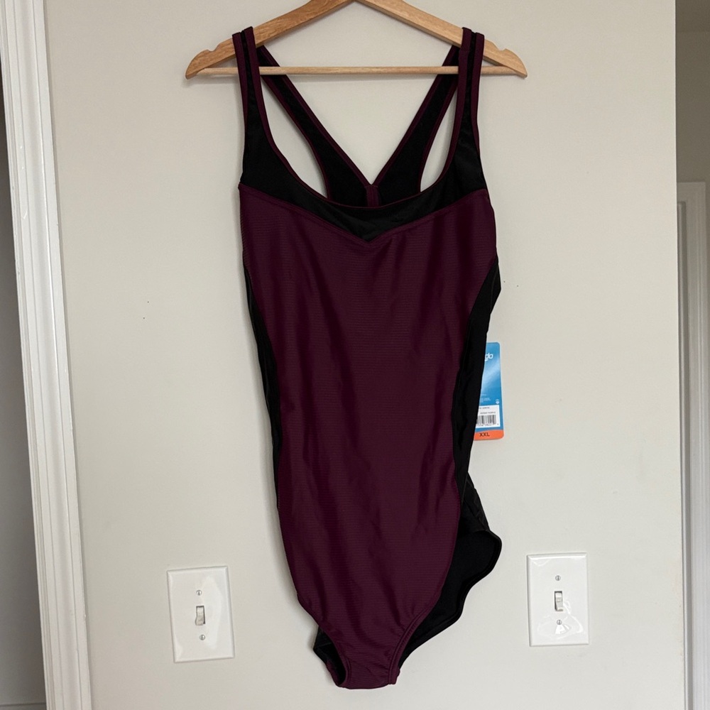 Speedo Maroon and Black One-Piece Swimsuit